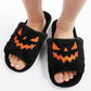 Pantuflas Planas de Peluche con Diseño de Calabaza de Halloween