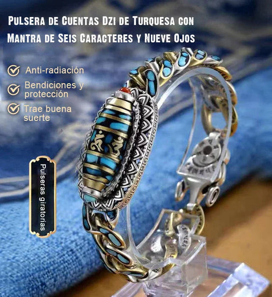 🔮 Antiguo poder oriental misterioso turquesa seis caracteres nueve ojos Dzi pulsera de cuentas ✨