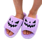 Pantuflas Planas de Peluche con Diseño de Calabaza de Halloween